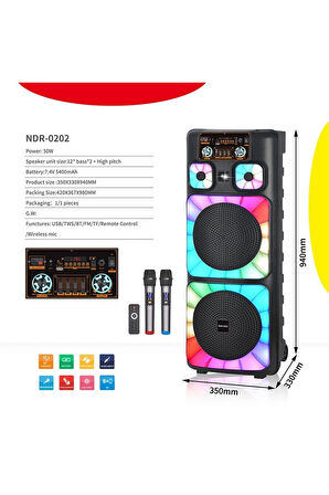 Always NDR-0202 2*12 İnc Taşınabilir Büyük Boy Bluetooth Parti Hoparlörü Amfi Özellikli