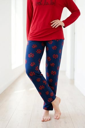 Kadın Desenli Bambu Viskon Uzun Kollu Soft Örme Mevsimlik Yumuşak Pijama Takımı