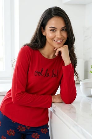 Kadın Desenli Bambu Viskon Uzun Kollu Soft Örme Mevsimlik Yumuşak Pijama Takımı