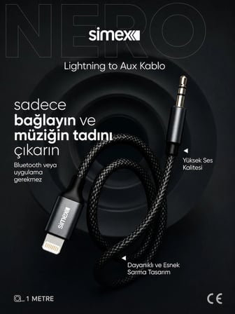 Iphone 7 8 X 11 12 13 Pro Max Uyumlu Lightning 3.5mm Çevirici Örgülü Aux Ses Kablosu Stereo Destekli