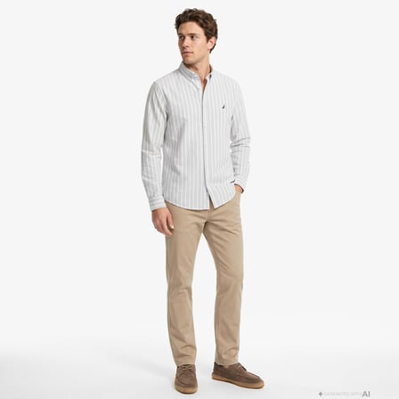 Nautica Erkek Haki Regular Fit Çizgili Gömlek
