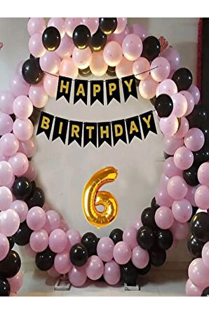 Pembe Siyah Doğum Günü Balon Zinciri