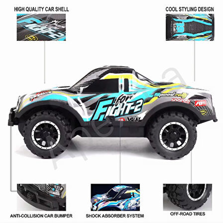 Uzaktan Kumandalı Yedek Şarjlı Batarya Led Işıklı Gövde 1:20 Off-road Rc Araba Gri