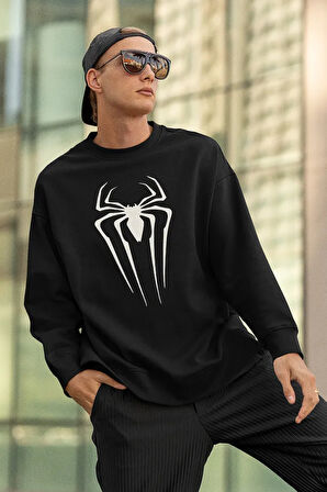 Spider-Man Logo Baskılı Unisex Oversize Örümcek Adam Sweatshirt