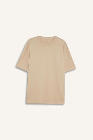DeFacto %100 Pamuk Boxy Fit Bisiklet Yaka Basic Düz Kısa Kollu Tişört D6070AX25SPBG106