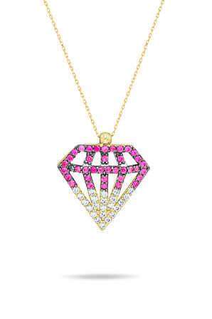 Ruby Taşlı Altın Diamond Kolye