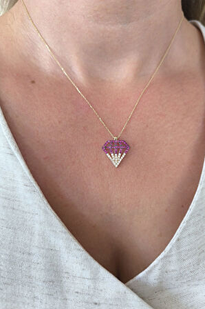 Ruby Taşlı Altın Diamond Kolye