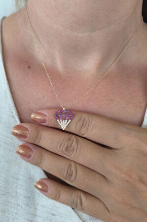 Ruby Taşlı Altın Diamond Kolye