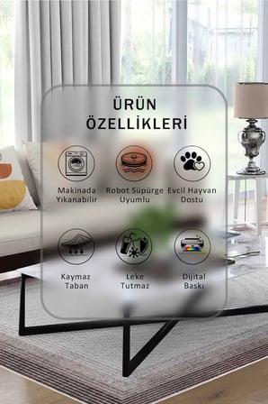 Yıkanabilir Kaymaz Taban Dijital Baskılı Halı ve Yolluk – Leke Tutmaz Salon & Mutfak Halısı