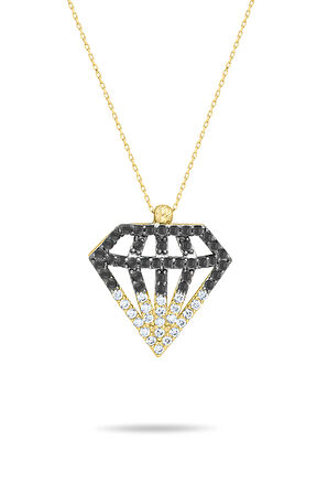 Siyah Taşlı Altın Diamond Kolye