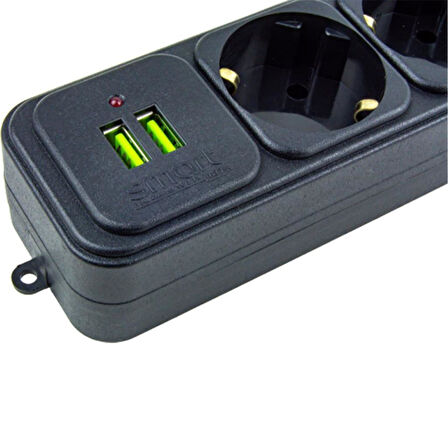 IRONSTAR 2Mt 2xUSB 4lü Termal Akım Korumalı Priz 10A 2500W