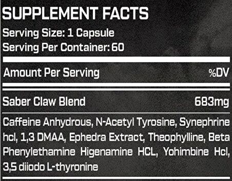 Saber Claws Labs Astra LEAN Fat Burner Dmaa Ephedra Yohimbine By Riddick 60 caps