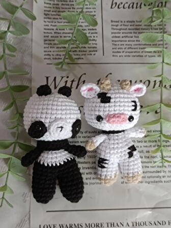 AMİGURUMİ ORGANİK ÖRGÜ OYUNCAK UYKU ARKADAŞI  (İNEK, PANDA, ARI)