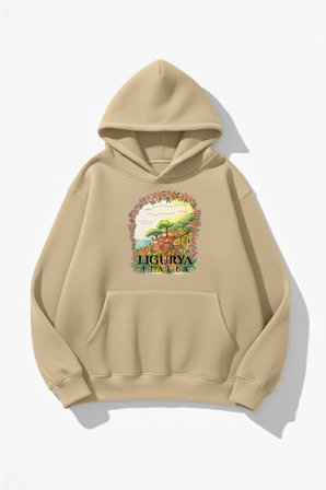 Unisex Yumuşak Dokulu Italy Ligurya Baskılı Tasarım Oversize 3 İplik Hoodie Sweatshirt
