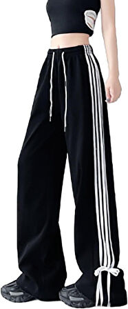 Kadın Sportif Üç Şerit Detaylı  Ayarlanabilir Paça Eşofman Altı 