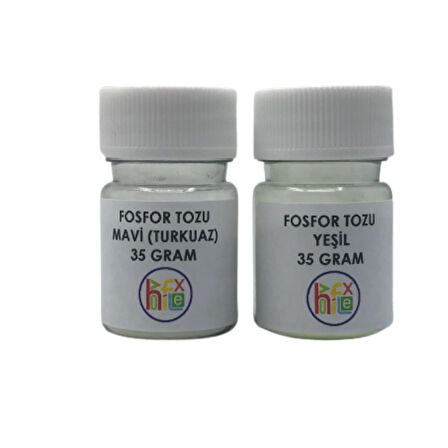 EPOKSİ FOSFOR TOZU  MAVİ (TURKUAZ) VE YEŞİL RENK SET KARANLIKTA PARLAYAN FOSFOR 35 GR + 35 GR 70 GR