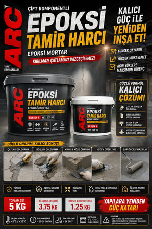 EPOKSİ MORTAR BETON TAMİR HARCI KOLON ZEMİN GÜÇLENDİRME HER TÜRLÜ YÜZEY ÇATLAK KIRIK DOLGU HARCI 5KG