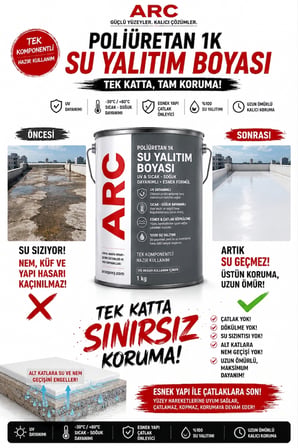 POLİÜRETAN SU YALITIM BOYASI UV DİRENÇLİ ESNEK GÜÇLÜ PARLAK TERAS ÇATI OTOPARK YALITIM BEYAZ 1 LT