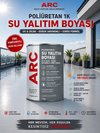 POLİÜRETAN SU YALITIM BOYASI UV DİRENÇLİ ESNEK GÜÇLÜ PARLAK TERAS ÇATI OTOPARK YALITIM BEYAZ 1 LT