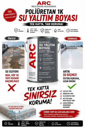 POLİÜRETAN SU YALITIM BOYASI UV DİRENÇLİ ESNEK GÜÇLÜ PARLAK TERAS ÇATI OTOPARK YALITIM BEYAZ 5 LT