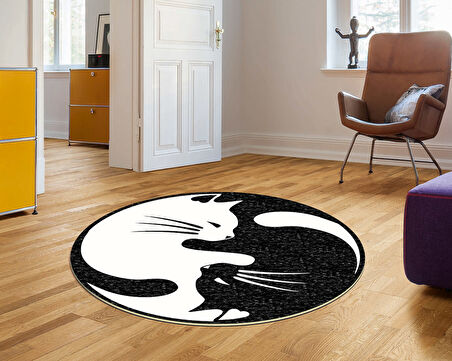 Dekoreko Figürlü Yuvarlak Özel Kesim Halı 114 Beyaz