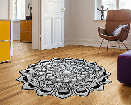 Dekoreko Figürlü Yuvarlak Özel Kesim Halı 115 Gümüş