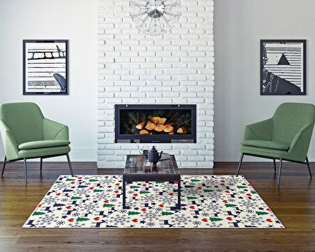 Dekoreko İnci Christmas Halı Saçaksız Chr-10