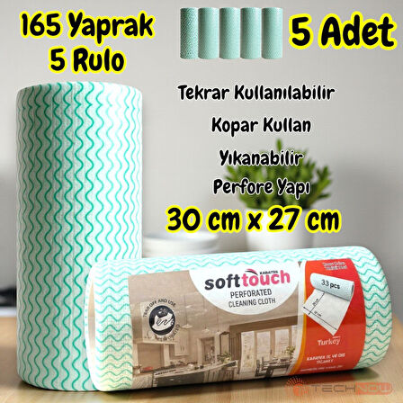 Technow Softtex 33 Yaprak Kopar Kullan Rulo Hassas Temizlik Bezi 27x30cm 5'li