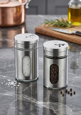 2'li Metal Kaplamalı Cam Tuz-Biber-Baharat Kabı BH-1333