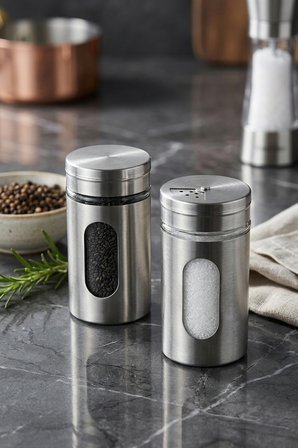 2'li Metal Kaplamalı Cam Tuz-Biber-Baharat Kabı BH-1333