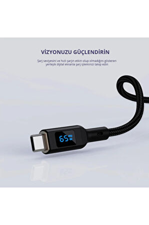 CB-MCC102-BK 100W Naylon Örgülü 5A 480Mbps Type-C Type-C LCD Ekranlı Kablo 1.8M Uyumlu