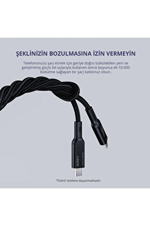 CB-MCC102-BK 100W Naylon Örgülü 5A 480Mbps Type-C Type-C LCD Ekranlı Kablo 1.8M Uyumlu