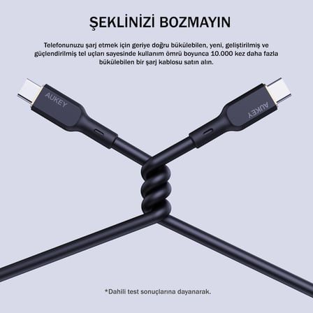 Aukey CB-SCC241-BK 240W Silikon Type-C Type-C Kablo 1M