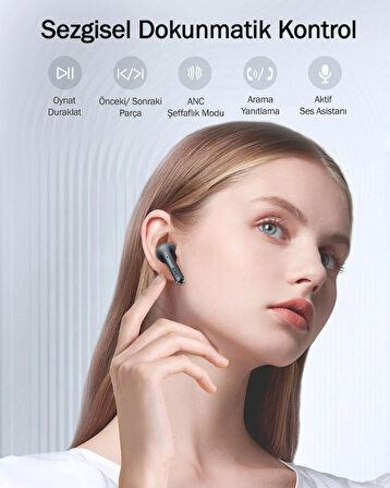 Aukey EP-B1-GY Adaptif Hibrit ANC 10mm Sürücü Kablosuz Kulaklık 25 Saat Müzik - Koyu Gri