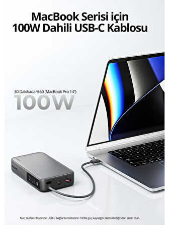 Aukey PB-Y48-GY 100W 20000 mAh PD Dahili Type-C Kablolu Powerbank