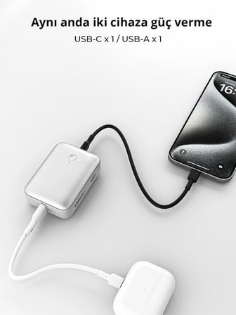 Aukey PB-Y55-WH 22.5W 10000 mAh Hızlı Şarj PD Type-C ve USB-A Powerbank