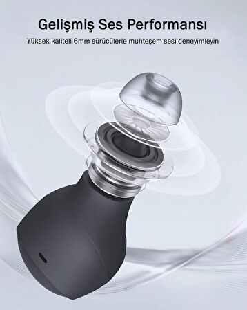 Aukey EP-M3A-GY Kablosuz Kulaklık 80ms Düşük Gecikme 30 Saat Müzik - Koyu Gri