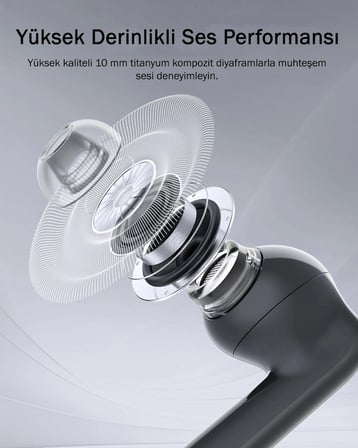 Aukey EP-B2-GY Hibrit ANC 10mm Sürücü 4 Mikrofon Kablosuz Kulaklık