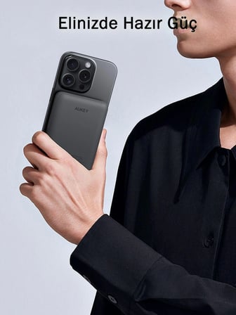 Aukey PB-MS03-GY MagSafe MagFusion İnce 5000mAh 20W Power Bank