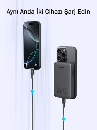 Aukey PB-MS04-GY MagSafe MagFusion İnce 10000mAh 20W Power Bank
