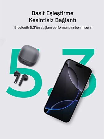Aukey EP-M4-GY Kablosuz Kulaklık Gelişmiş ENC 80ms 30 Saat Müzik - Koyu Gri
