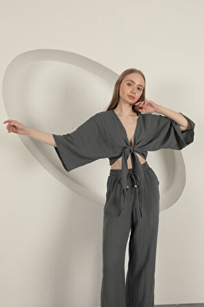 Müslin Kumaş Kimono-Antrasit