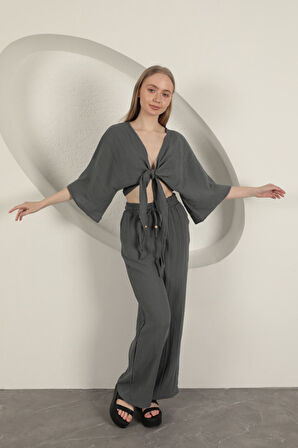 Müslin Kumaş Kimono-Antrasit