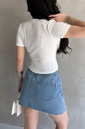 Kruvaze Yaka Crop Bluz