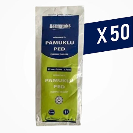 Dermateks Steril Pamuklu Ped 12cm x 24cm - 50 Adet