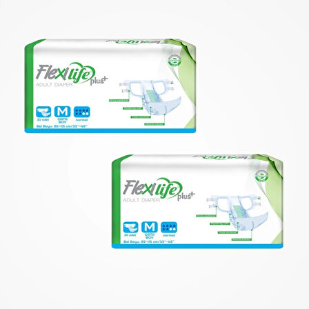 Flexi Life Yetişkin Tekstil Yüzeyli Bel Bantlı Hasta Bezi (M) Medium 30'lu Paket x 2 Paket