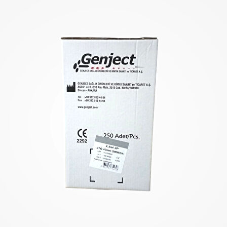 Genject Dental Luer Lock (Kilitli) Enjektör 2ml Kısa Uç 0.40x40mm 27G - 250'li Kutu