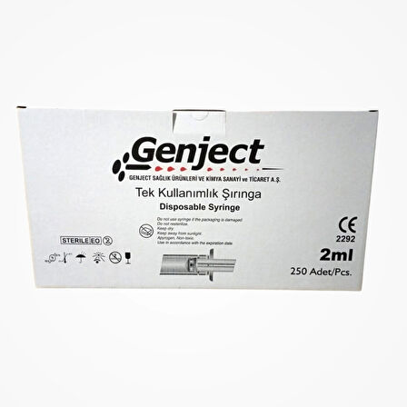 Genject Dental Luer Lock (Kilitli) Enjektör 2ml Kısa Uç 0.40x40mm 27G - 250'li Kutu