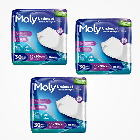 Moly Yatak Koruyucu 60cm x 90cm 30'lu Paket x 3 Paket (90 Adet)