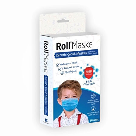 Roll Erkek Çocuk 3 Katlı Telli Cerrahi Maske 10'lu Kutu - 5 Kutu